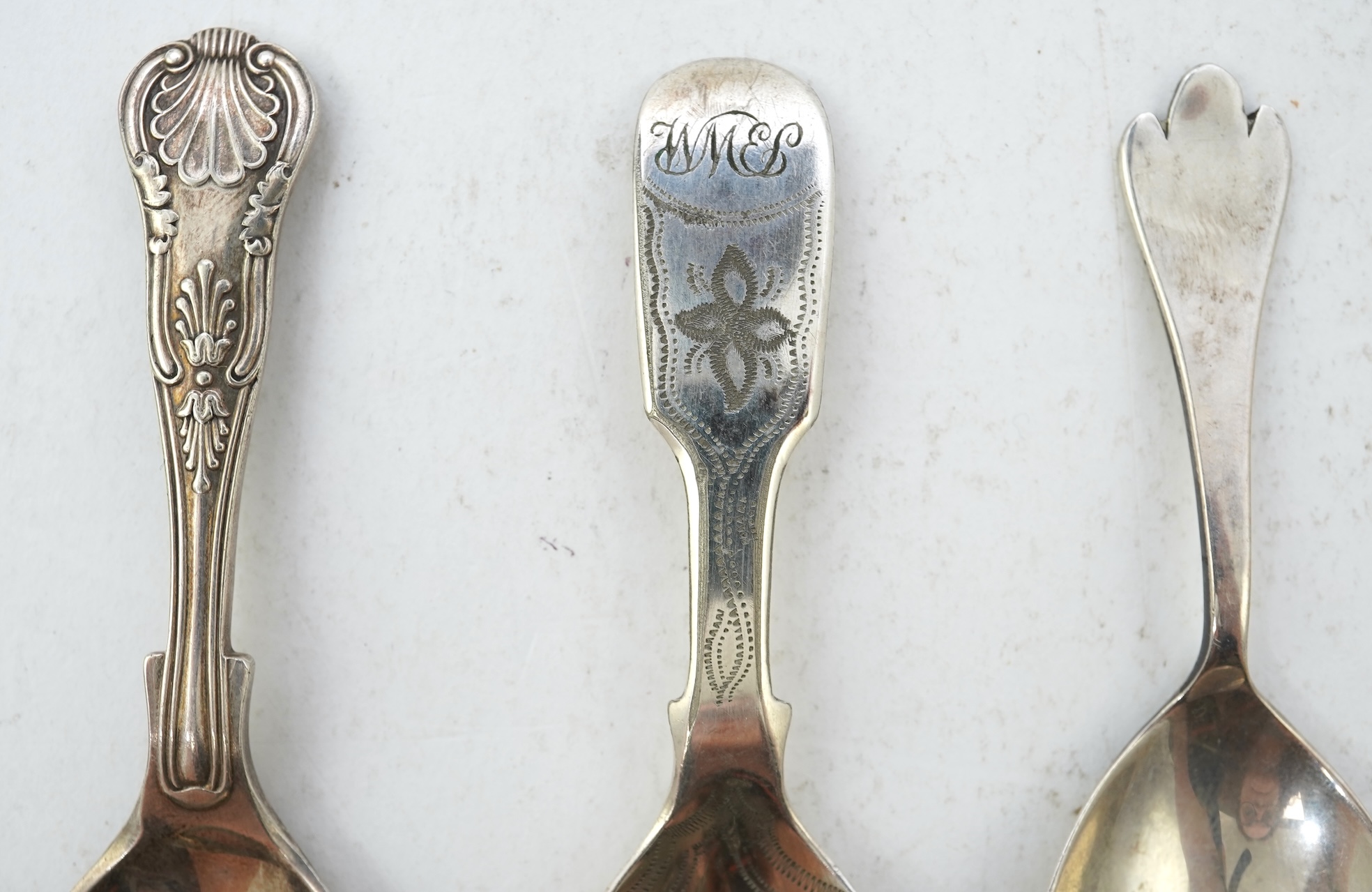 Nine assorted 19th century and later silver and white metal caddy spoons